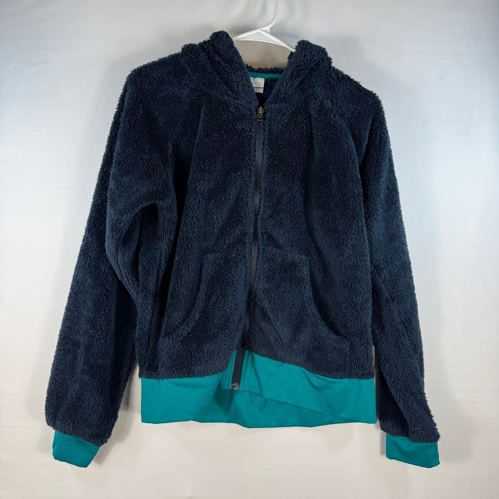 Columbia Womens Navy Blue Teal High Pile Fleece Full Zip Hoodie Jacket Medium